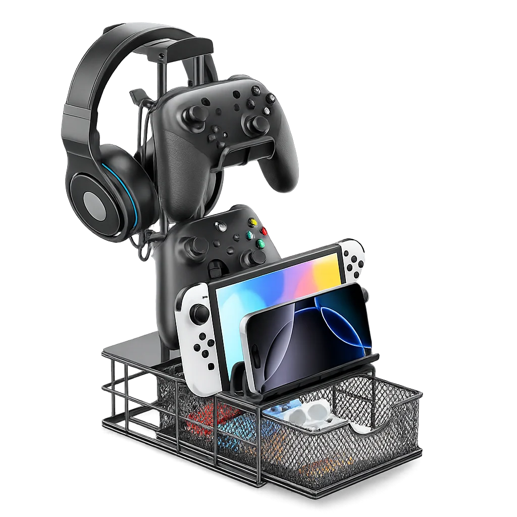 Gaming Headphone Stand with Drawer, Desk Organizer & Controller Holder