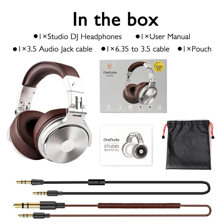 Wired Over-Ear Studio Monitor Headphones with Microphone for DJ & Audio Use