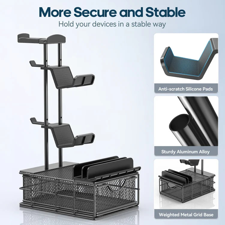 Gaming Headphone Stand with Drawer, Desk Organizer & Controller Holder